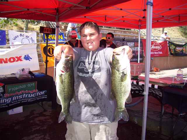 Weston Vlasache showing off two nice Oroville Bass